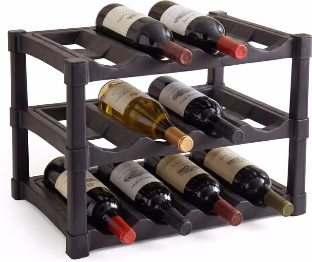 GEEZY 3 Tier Stackable 12 Bottle Wine Rack, Black