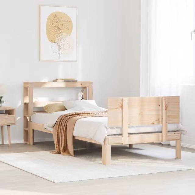 Berkfield Home Rustic Brown Solid Pine Bed Frame with Headboard and Side Compartments, W/D/H: 90 x 200 cm