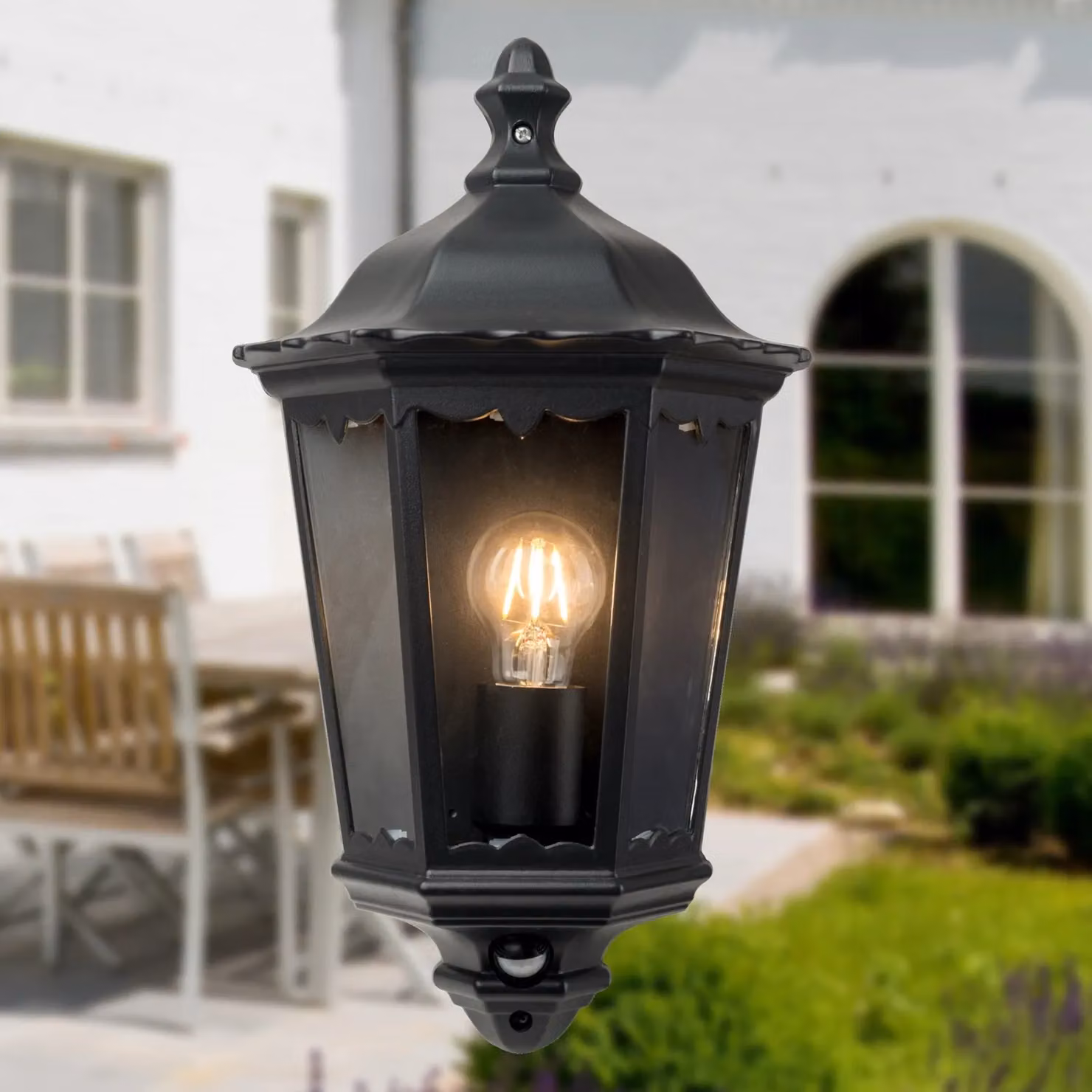First Choice Lighting Sienna Set of 2 Black IP44 Half Lantern Wall Lights with PIR Motion Sensor – 5