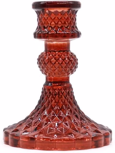 KDMD Vintage Red Glass Taper Candle Holder for Tabletop Decor