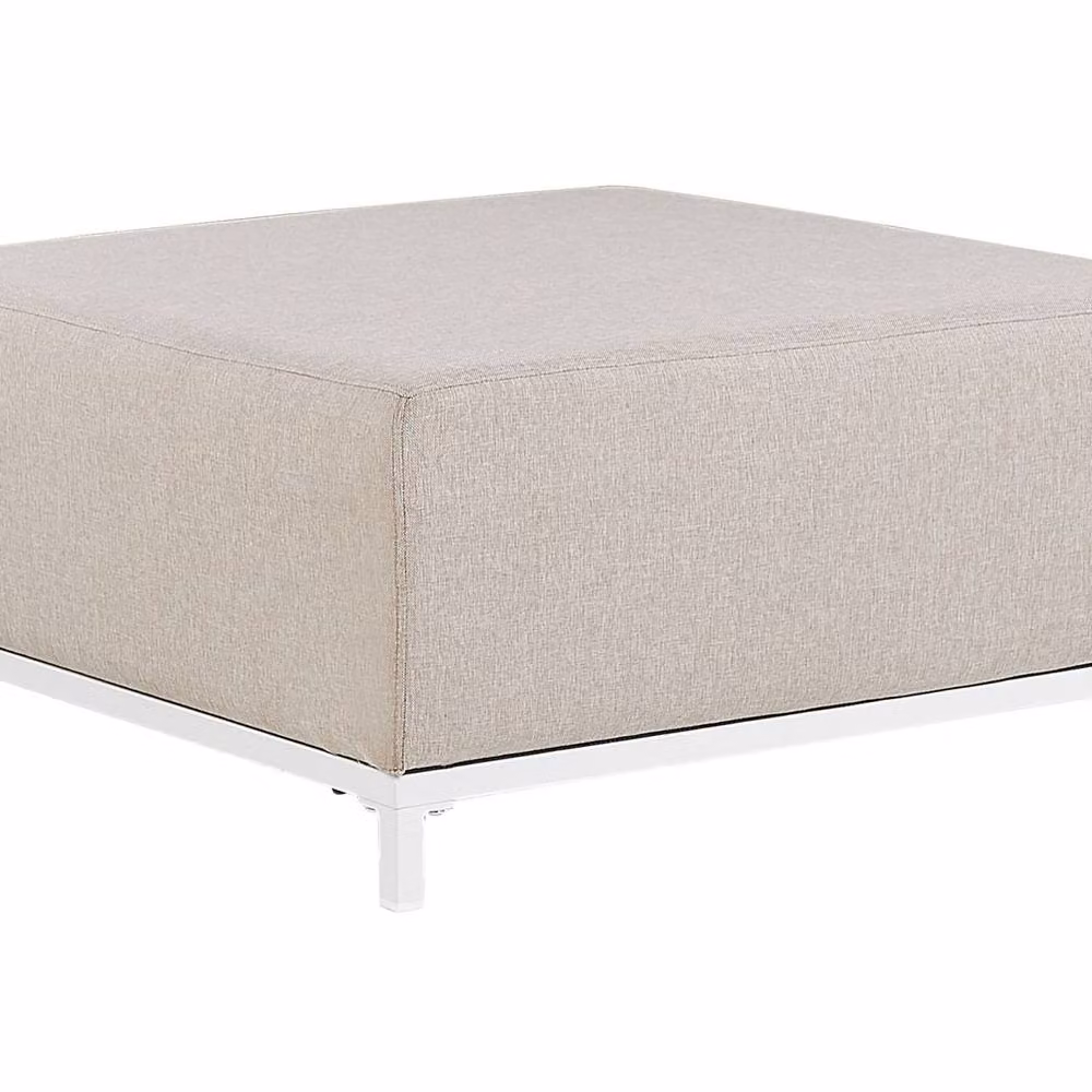 Wyld and Coco Elara Beige Outdoor and Indoor Ottoman in Water Resistant Polyester and Metal – 2