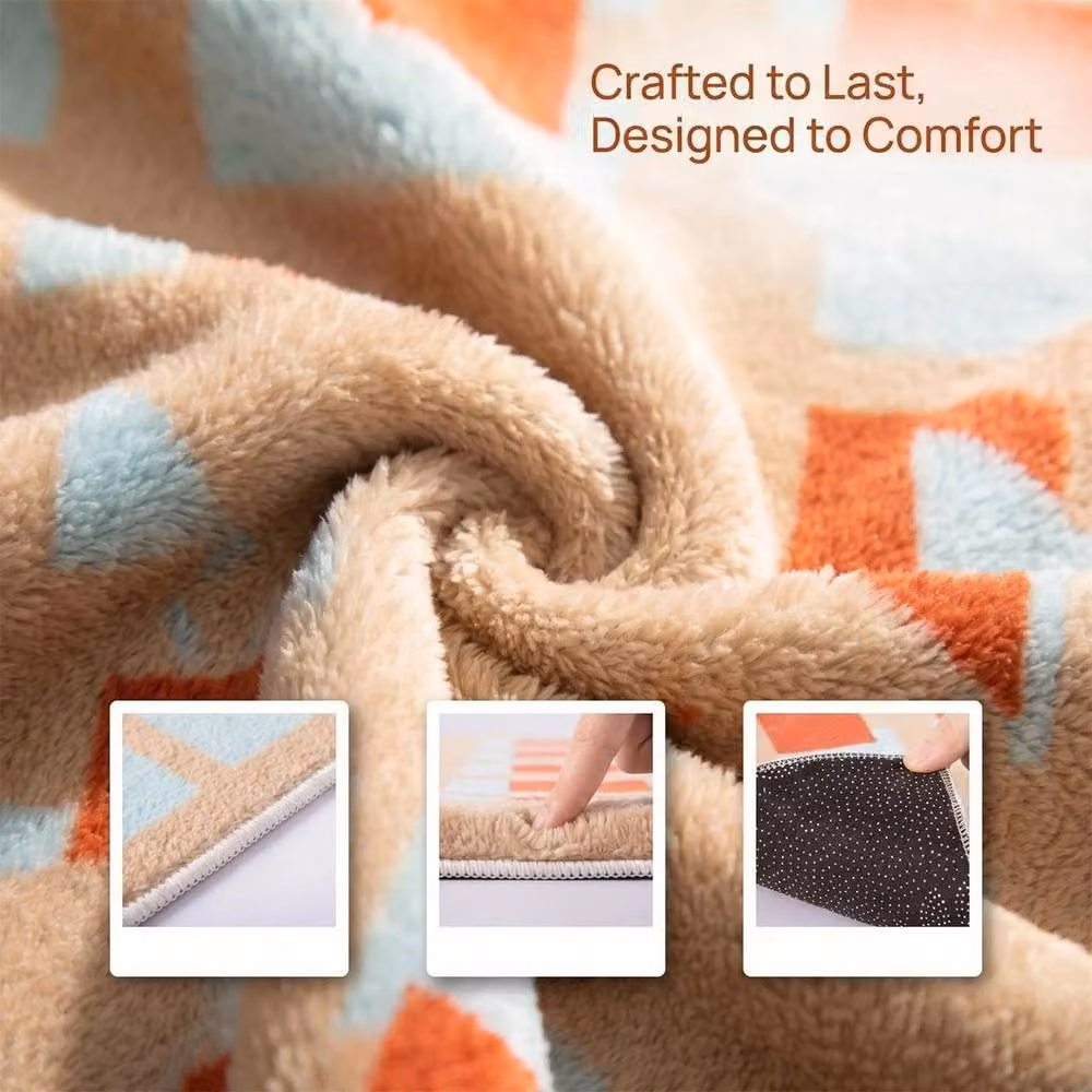 FLAVORA Style A Non-Slip Microfibre Bath Mat, Super Absorbent, Orange Multicolour – 3