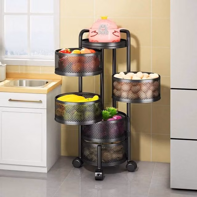 EONLION 6 Tier Rotating Kitchen Storage Trolley Cart in Matt Black – 1