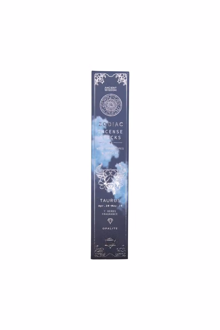KDMD Taurus Zodiac Incense Set with Herbs, Opalite and Horoscopes in Brown and Blue