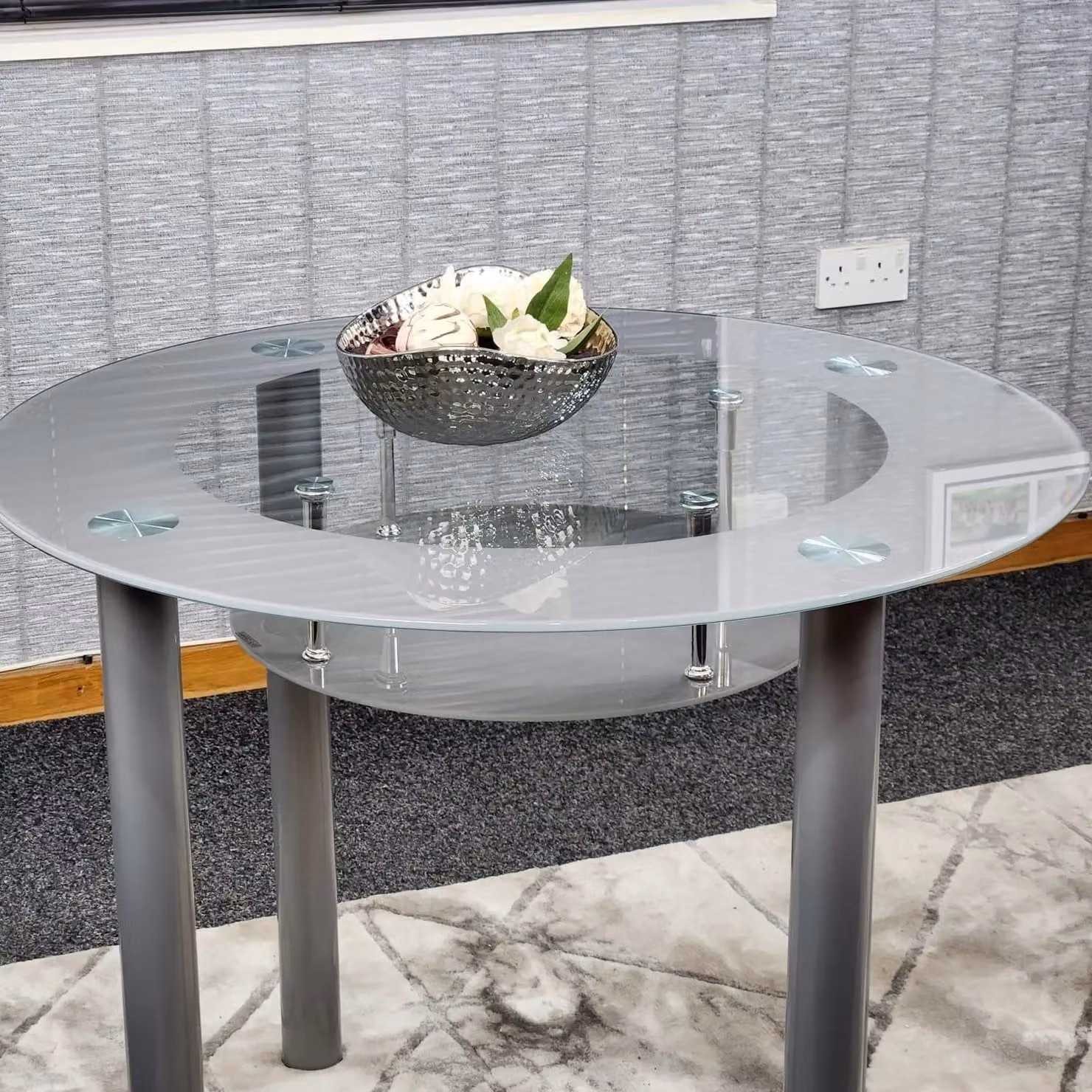 KOSY KOALA Modern Round Glass Dining Table in Grey and Black, W/D/H: 90 x 90 x 75 cm – 2