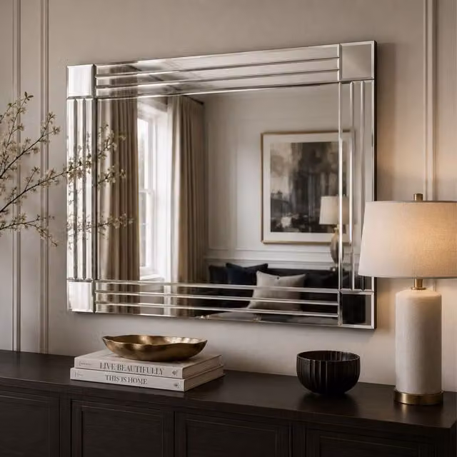 Yearn Mirrors Triple Edge Bevelled Rectangular Wall Mirror in Black, W: 90 cm, H: 60 cm – 1