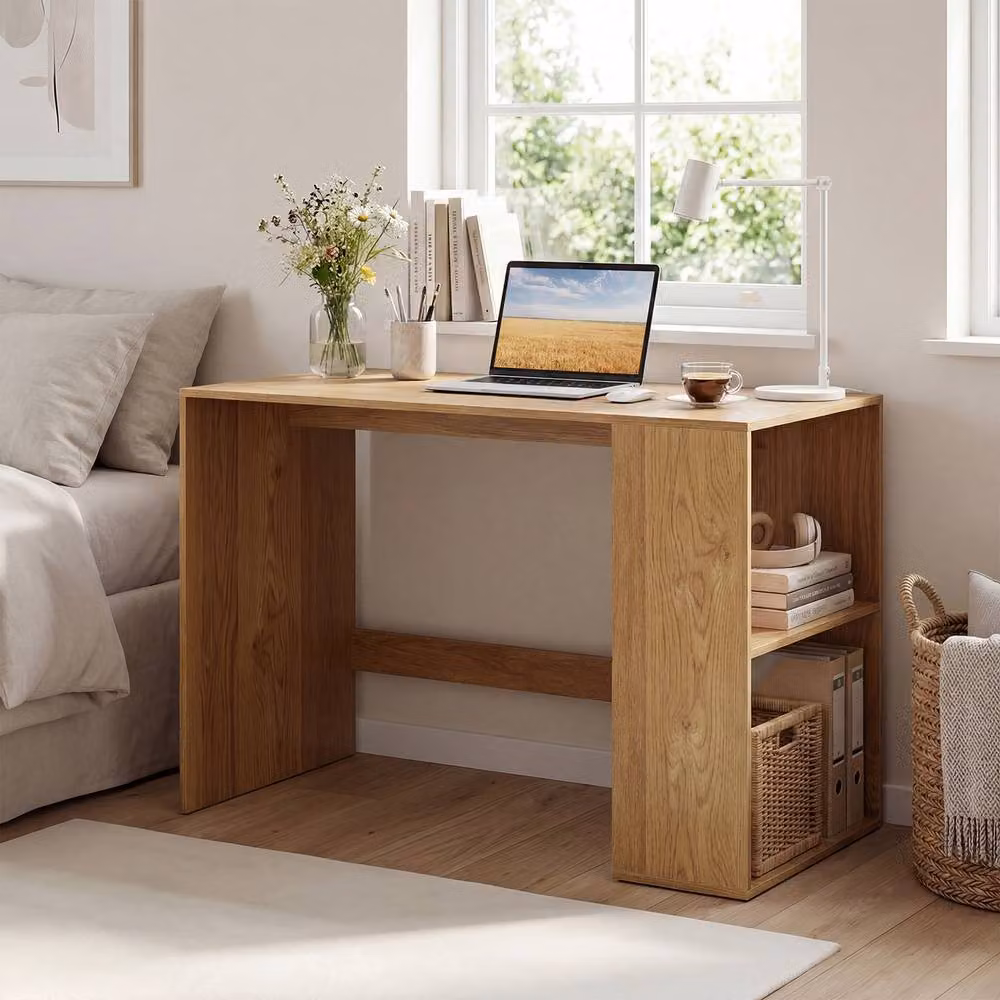 Gymax Modern Computer Desk in Brown and Beige, W/D/H: 112 x 60 x 75 cm – 2