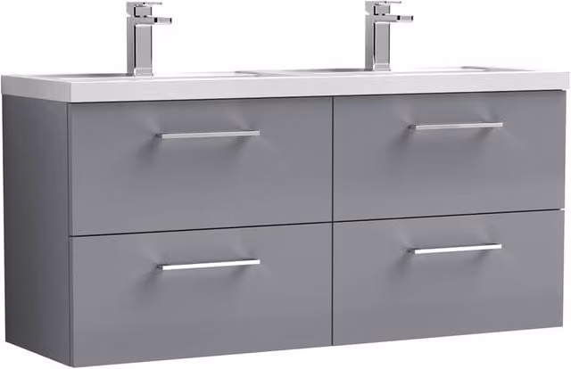 Balterley Level 1205mm Wall Hung 4 Drawer Unit with 2 Polymarble Basins in Satin Grey