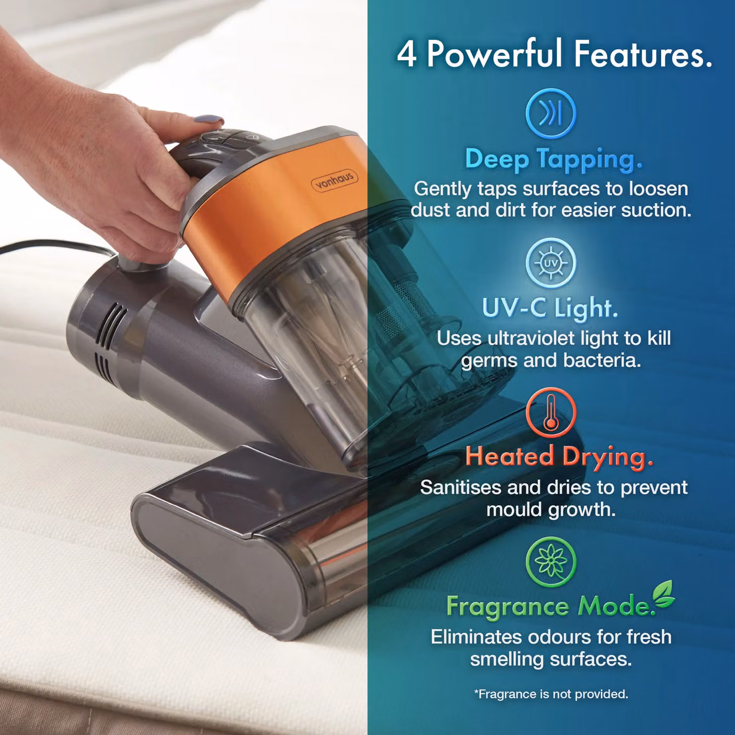 VonHaus 500W UV Mattress Vacuum Cleaner with Tapping Vibration and Heating, Grey – 4