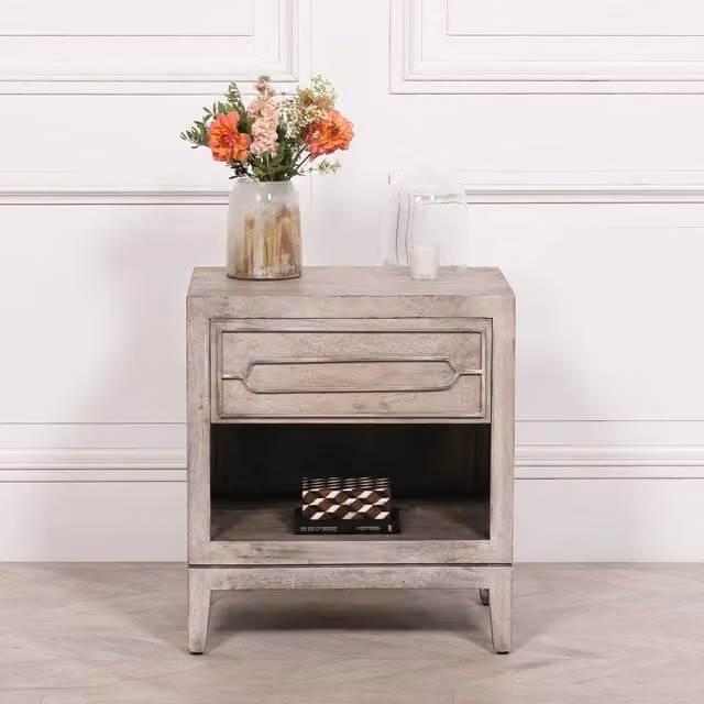 Glasstone Mango Wood Bedside Table with Drawer in Light Beige, W/D/H: 39.5 x 55.0 x 60.5 cm – 1