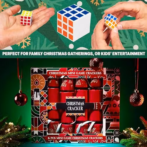 KreativeKraft Christmas Crackers Pack of 6 with Mini Games or Wind Up Toys in Red and Multicolour – 3