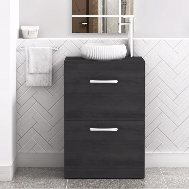 Royal Bathrooms Turin 800mm Floor Standing 2 Drawer Vanity Unit with Countertop Basin in Hale Black