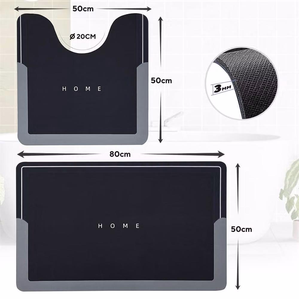 NESTLUNE Black 2 Piece Super Absorbent Non-Slip Bathroom Mat Set – 2