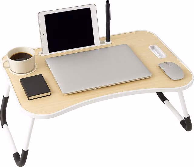 Innoteck Portable Foldable Laptop Table with Tablet and Mug Holder in Maple