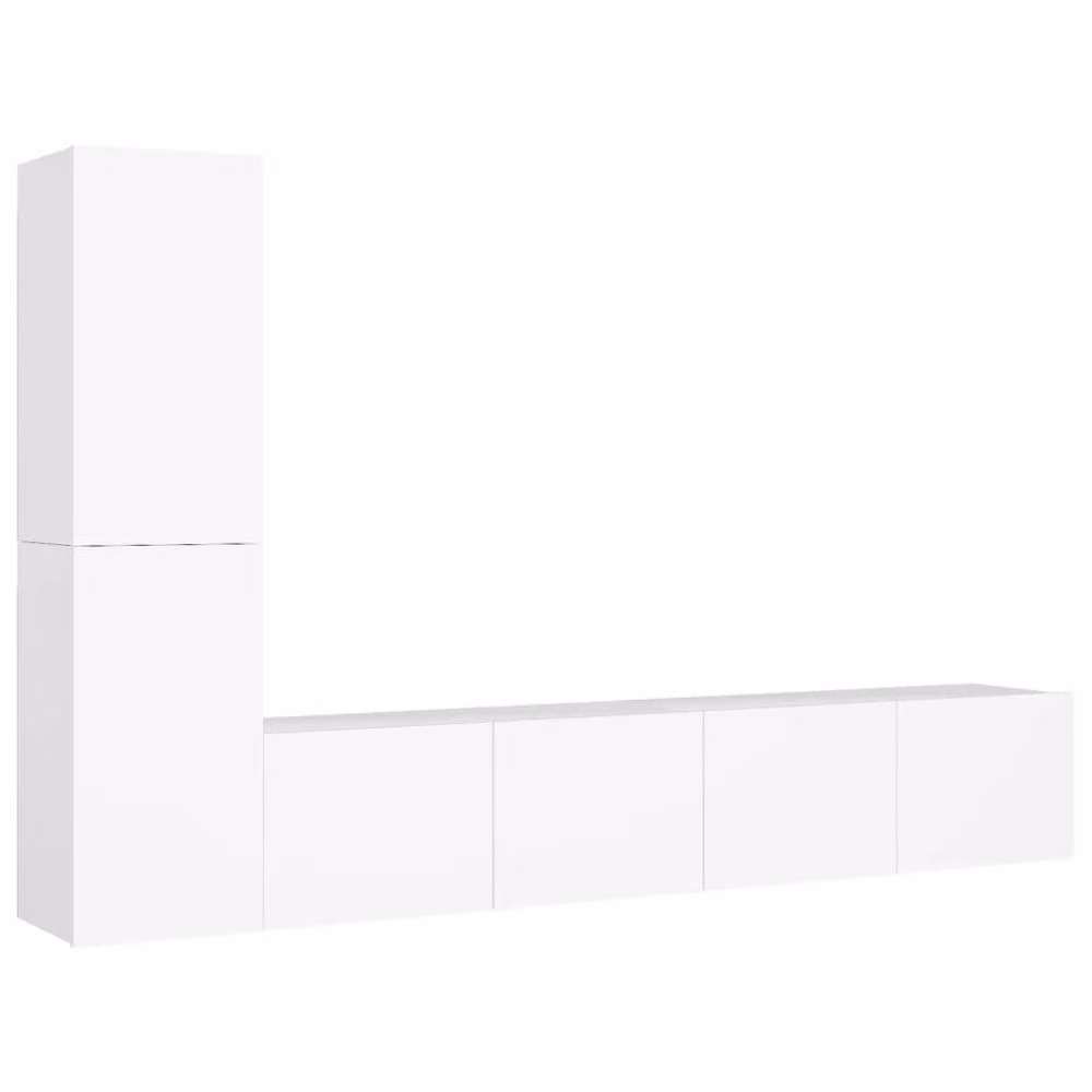 Berkfield Home 4 Piece Modern White TV Cabinet Set with Tall Unit and Wall Mounted Storage – 2