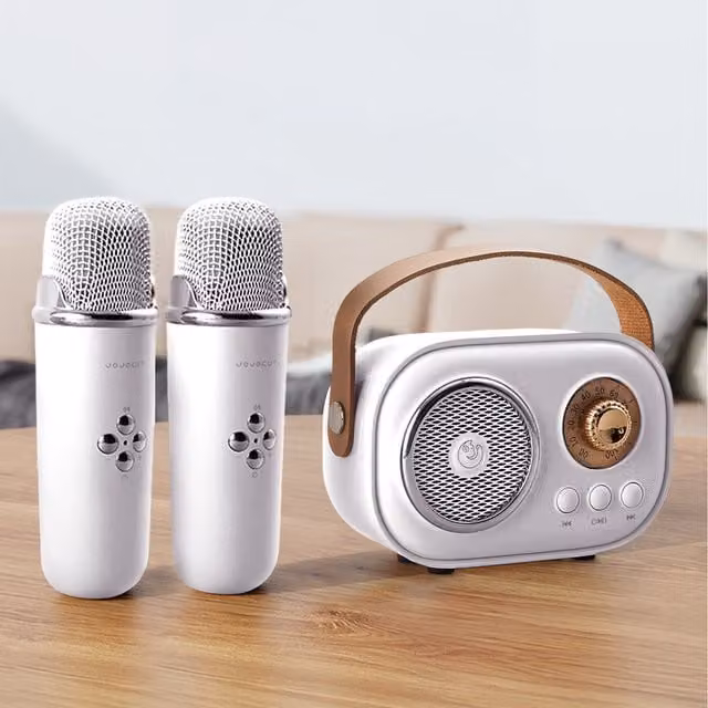 Livingandhome Portable Retro Bluetooth Karaoke Machine and Speaker System - White