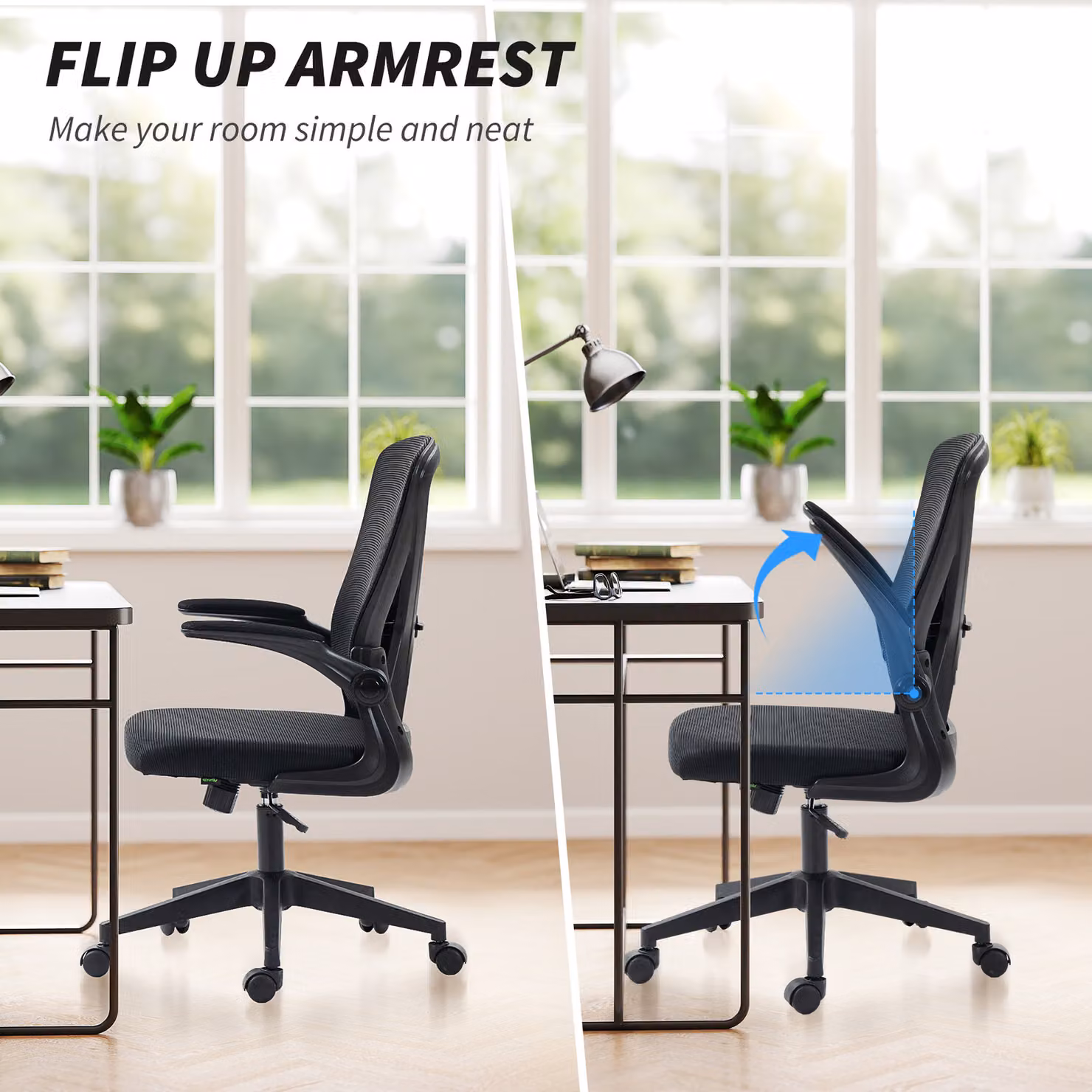 Vinsetto Ergonomic Mesh Office Chair with Flip-up Armrests and Lumbar Support in Black – 5