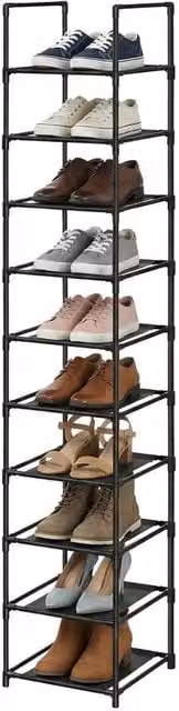KORVIXA 10-Tier Black Metal Shoe Rack for Hallways