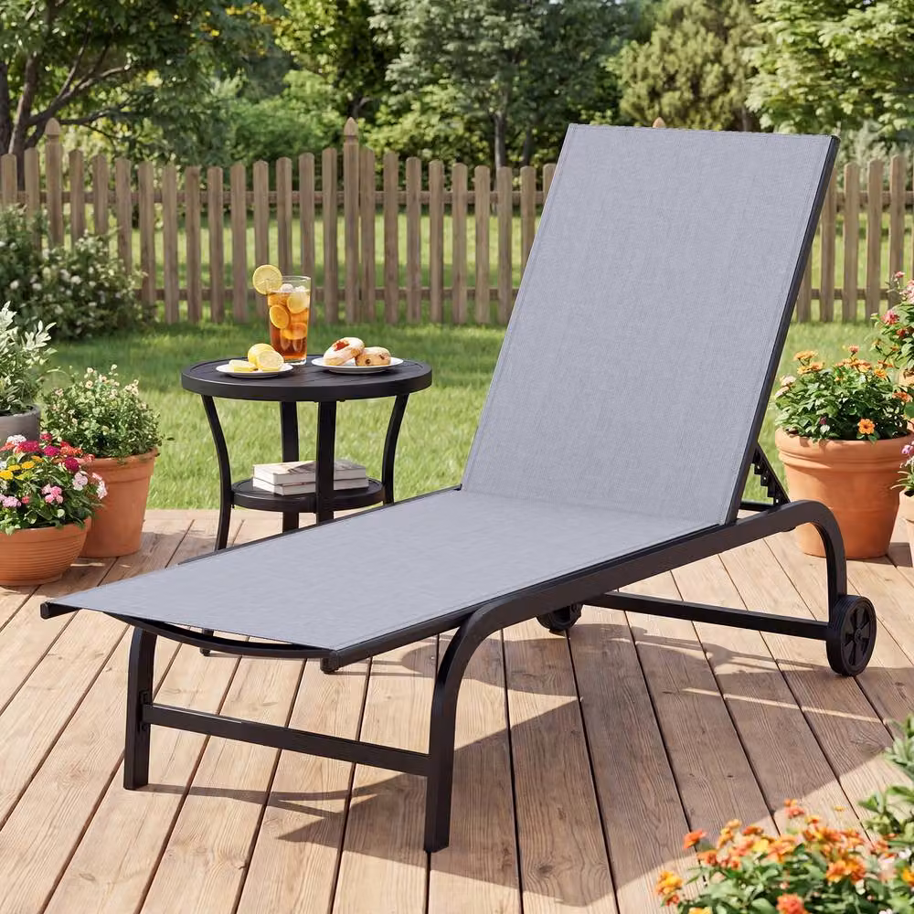 Costway 2-Piece Grey Chaise Lounge Chair Set with Wheels and 6-Position Reclining Function – 4
