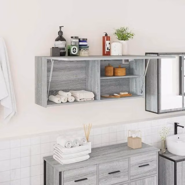 Berkfield Home Grey Sonoma Wall Mounted Bathroom Cabinet with Hinged Doors, W/D/H: 100 x 25 x 40 cm – 1