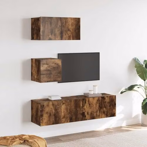 vidaXL 4-Piece Living Room Entertainment Centre Set in Brown Smoked Oak Finish – 2