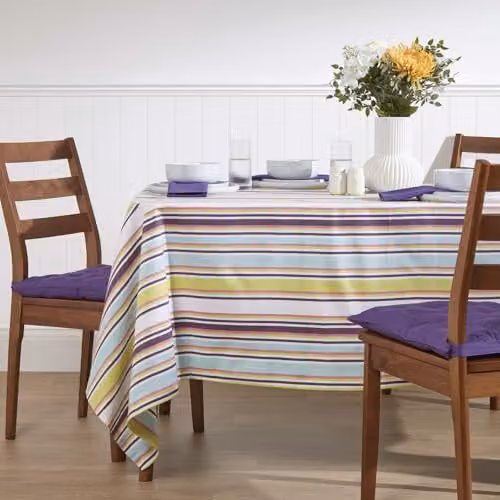 Homescapes Striped Cotton Square Tablecloth in Green, Blue, White and Multicolour, W/D: 137 x 137 cm – 2