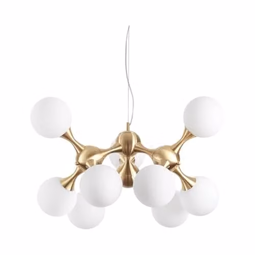Ideal Lux NODI Multi Arm Ceiling Pendant Lamp with 9 Transparent Glass Spheres in Brass Satin and E14 Bulbs