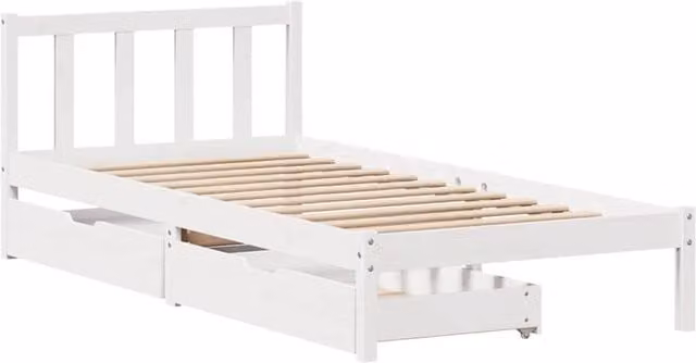 Berkfield Home Solid Wood Pine Full Bed Frame in White, W/D/H: 100 x 200 x 105.5 cm