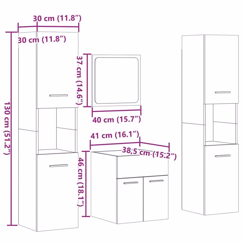 Berkfield Home 4 Piece Modern Bathroom Furniture Set in Sonoma Oak Brown – 2