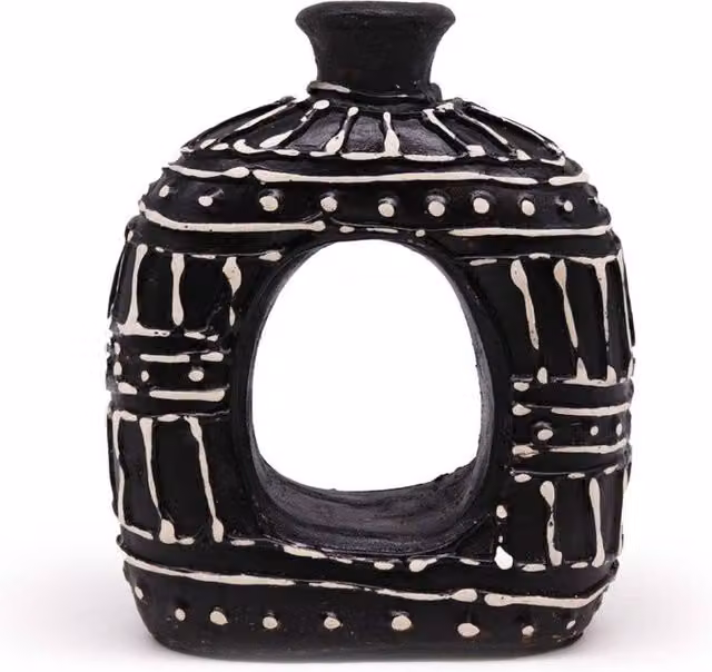 KDMD Chocolate Oval Donut Ceramic Vase in Black and Brown, Height: 18 cm