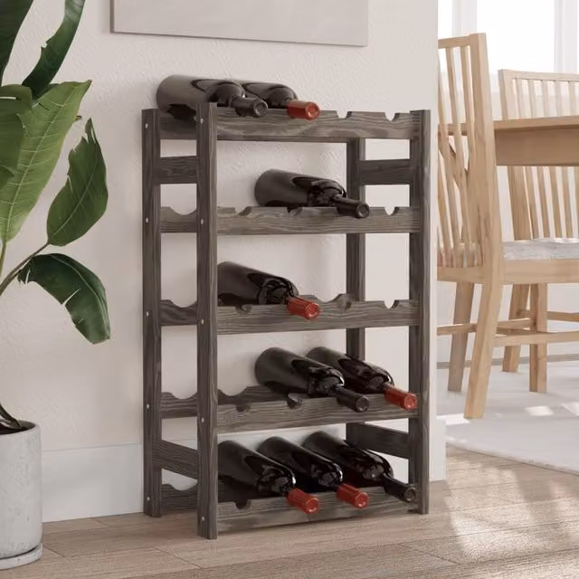 Berkfield Home Grey Solid Pine Wall Mounted Rustic Wine Rack for 20 Bottles