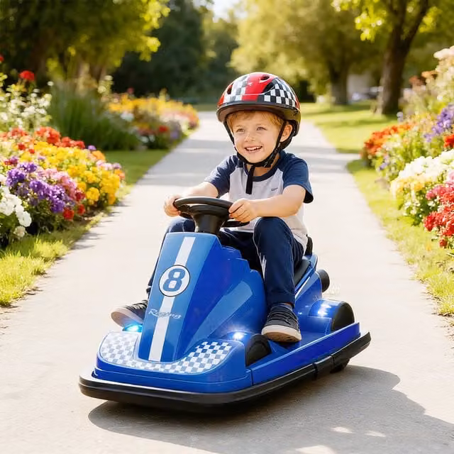 AIYAPLAY Kids Bumper Car with 360 Degree Rotation and Lights, Blue