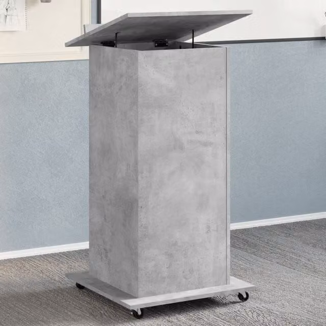 Berkfield Home Lectern with Wheels and Drawer in Concrete Grey, W/D/H: 55 x 55 x 107 cm