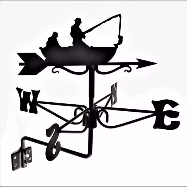 Buttercup Farm Mini Fisherman Weathervane in Black Steel, W: 38 cm, D: 38 cm, H: 43 cm