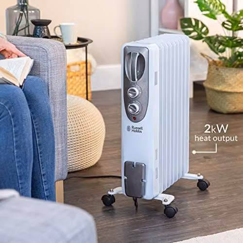 Russell Hobbs 2000W White Oil Filled Radiator with Adjustable Thermostat and Overheat Protection – 3