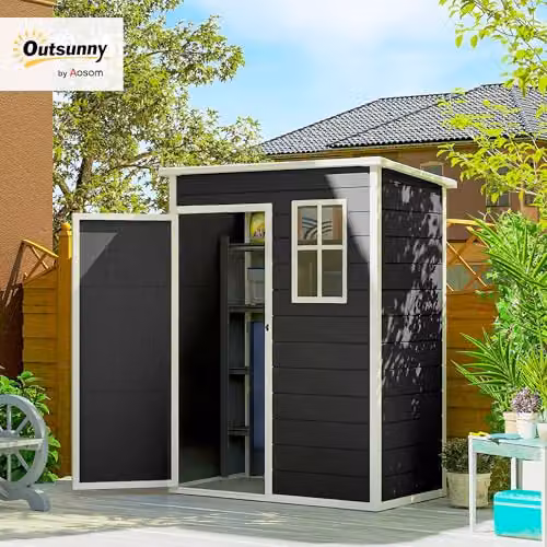 Outsunny Black Plastic Pent Garden Shed with Lockable Door and Window – 1