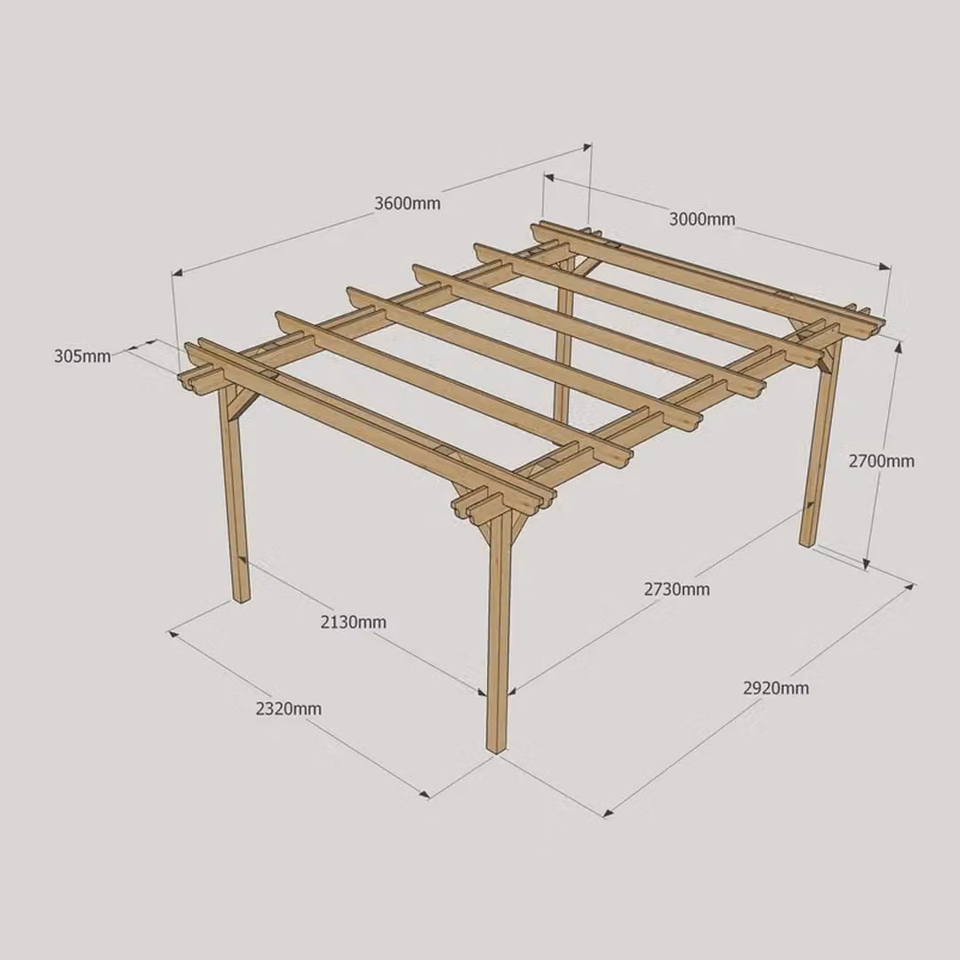 Rutland County Garden Furniture Ltd Double Garden Pergola in Rustic Brown Wood and Steel, W: 360 cm, D: 300 cm, H: 270 cm – 4