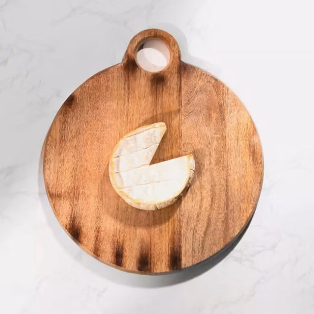 Marco Paul Round Wooden Pizza Cutting Platter in Brown