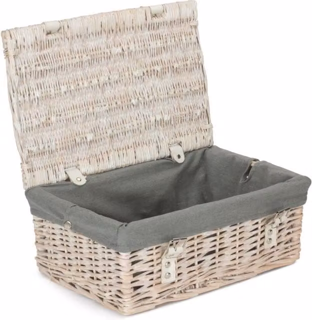Red Hamper Empty Whitewash Picnic Basket with Grey Lining in White, W: 35 cm