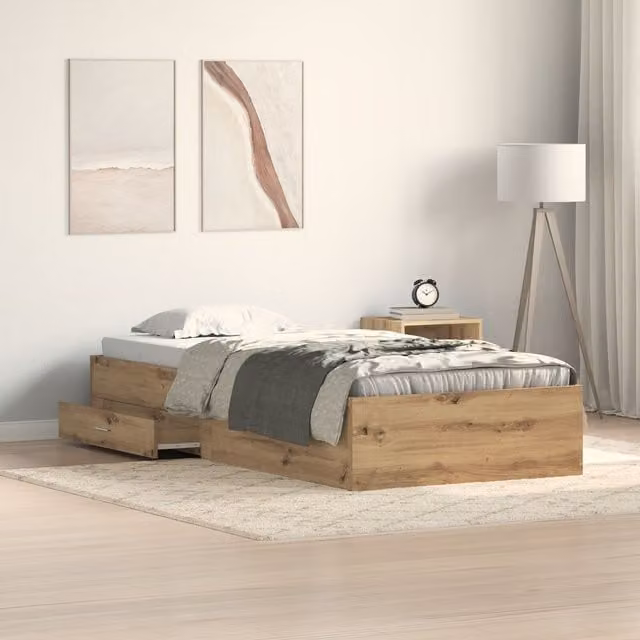 Berkfield Home Artisan Oak Bed Frame in Brown, Engineered Wood, W/D/H: 90 x 190 cm