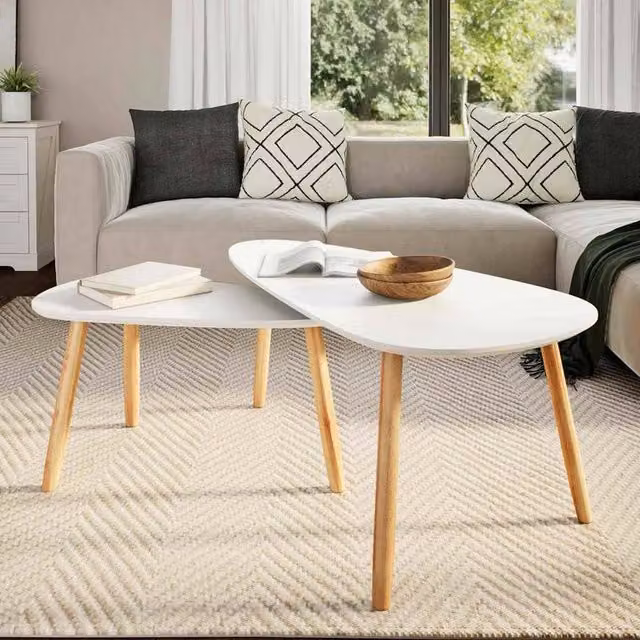Berkfield Home 2 Piece White Solid Pinewood Nested Coffee Table Set with Oval Tops – 1