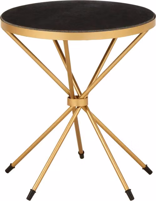 Orsina Round Black Marble Top Side Table with Gold Metal Frame, W/D/H: 46 x 46 x 51 cm