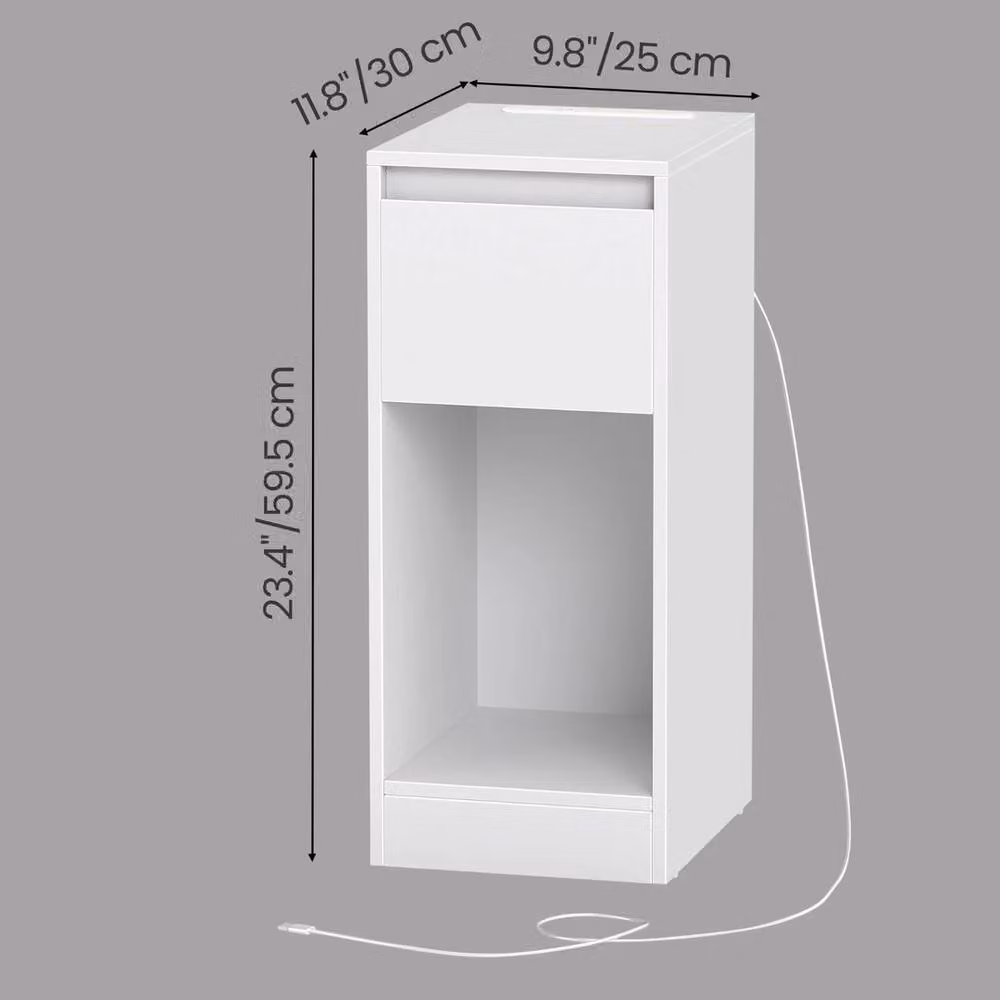 EONLION Slim Bedside Table with Integrated Lighting in White – 2