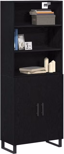 Berkfield Home Modern Black Oak Highboard with Hinged Doors and Internal Shelves, W/D/H: 69.5 x 34 x 180 cm