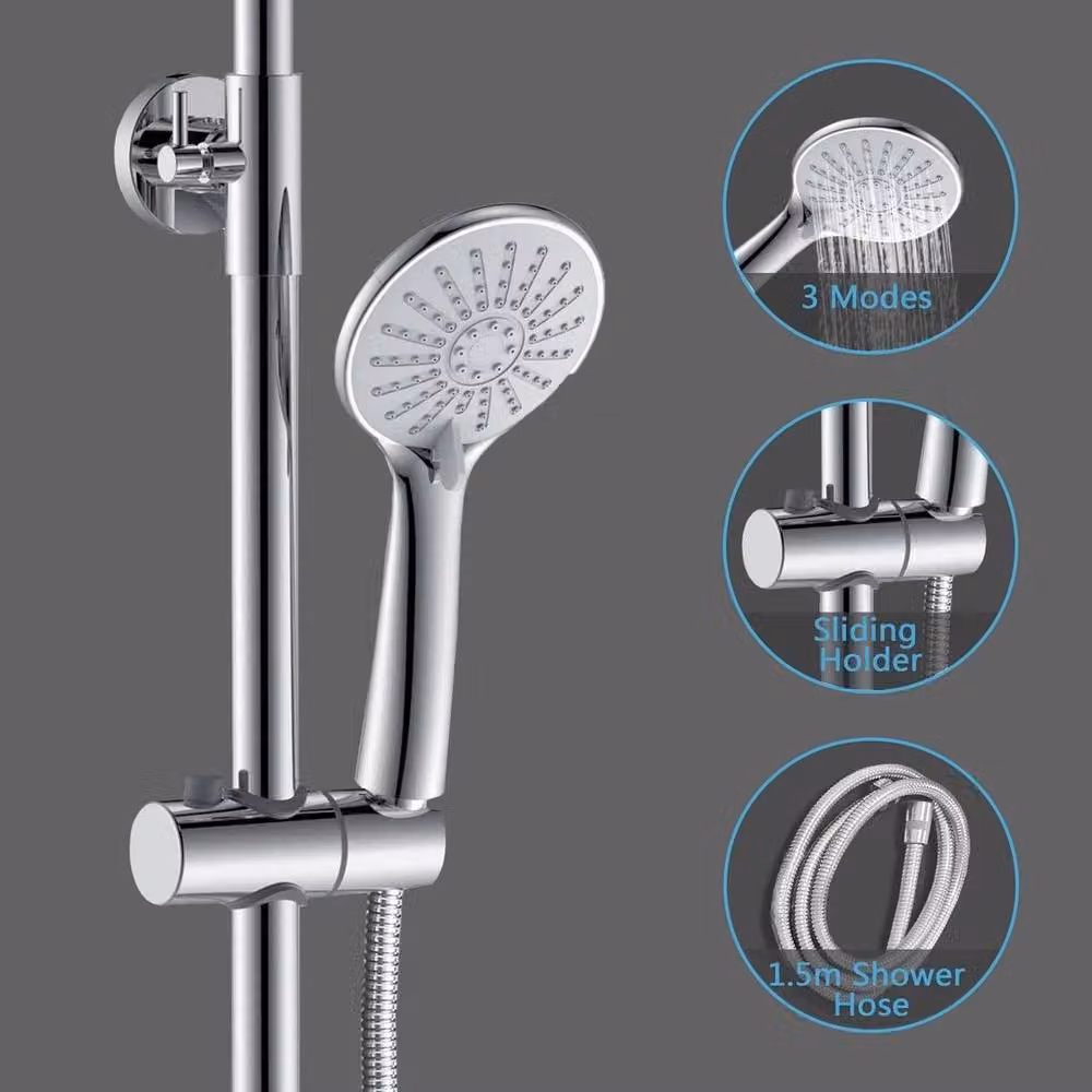 NESTLUNE S-09B Thermostatic Twin Head Bathroom Shower Mixer Set in Silver and Chrome – 3