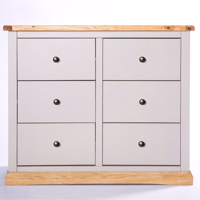 Cabinet Bits Bomporto 6 Drawer Chest of Drawers in Light Grey with Gold Knobs
