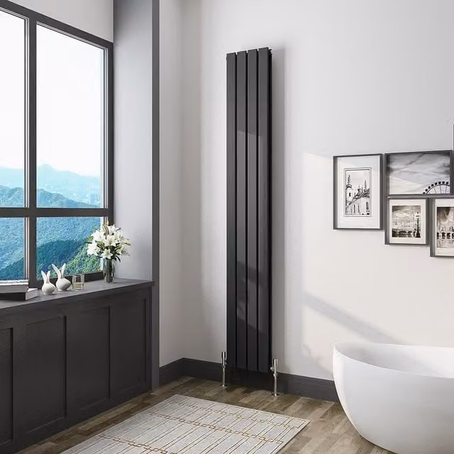 AicaBathroom Vertical Flat Panel Steel Radiator in Black, H 180 cm x W 27.2 cm x D 27.2 cm