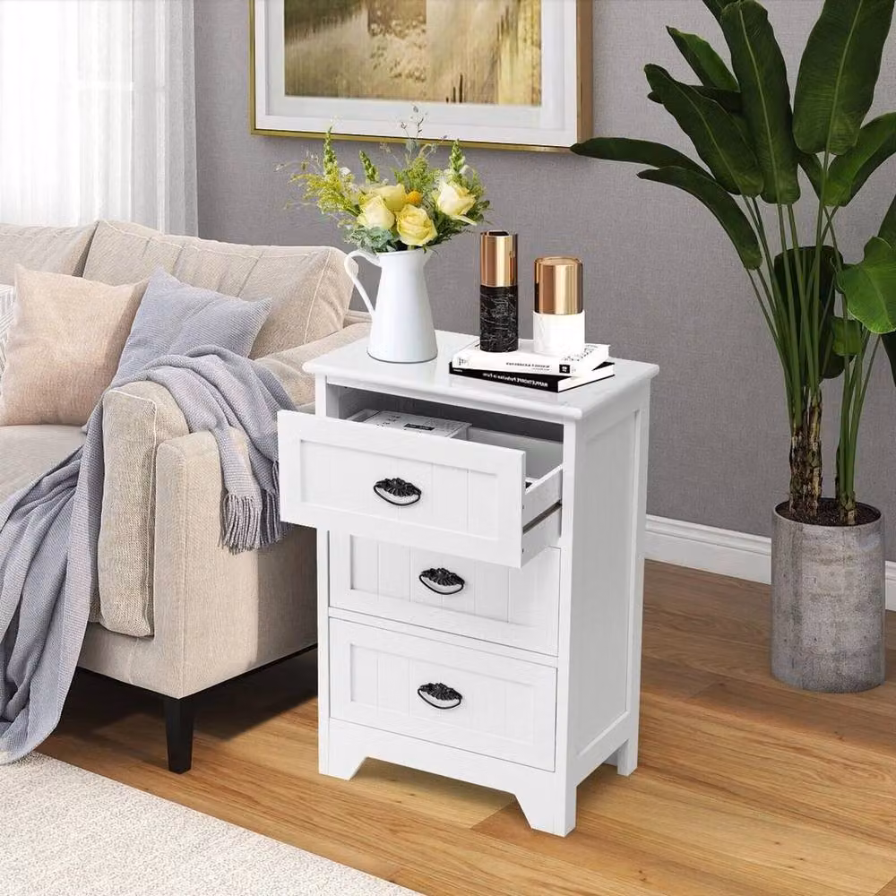 Kelvenix White Lacquered Wood 3-Drawer Bedside Table – 2
