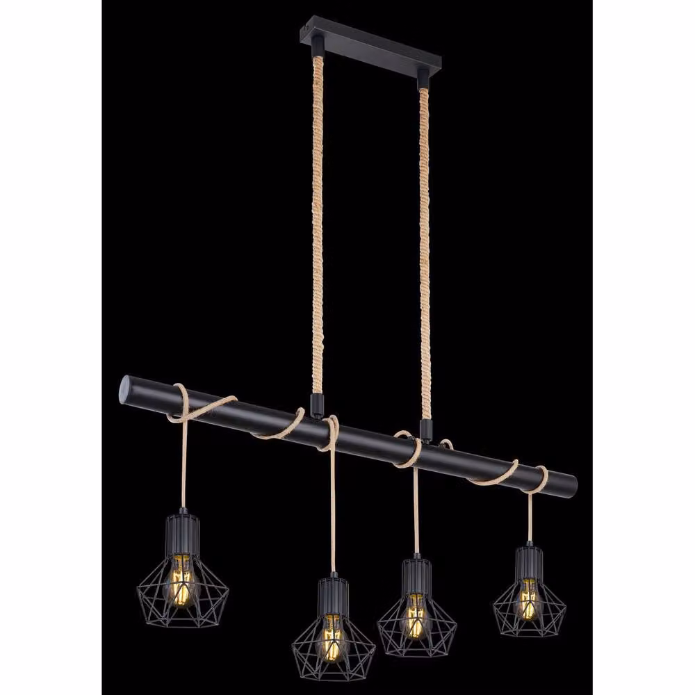 Netlighting Priska Bar Pendant Ceiling Light in Black with 4x E27 Sockets – 7
