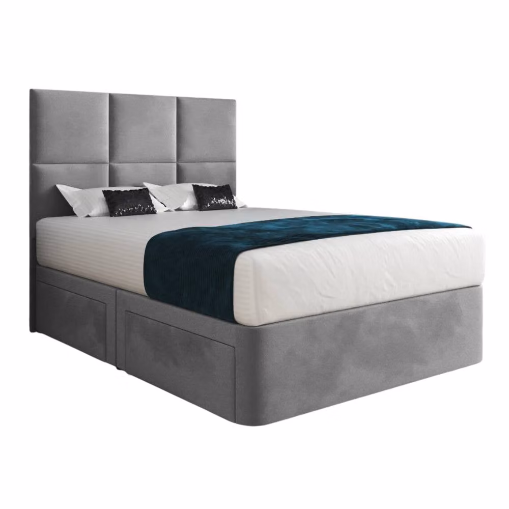 Casani Wolfforth Grey Upholstered Designer Divan Bed Frame with Floorstanding Headboard and Drawers, W/D/H: 90 x 190 x 137 cm – 2